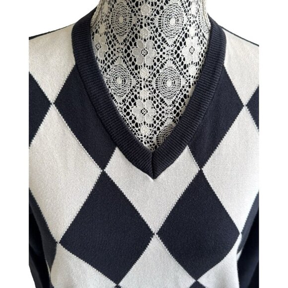 Ben Sherman Men's Argyle Sweater V neck sweater Size 3L Black/ White, golf - Picture 8 of 12